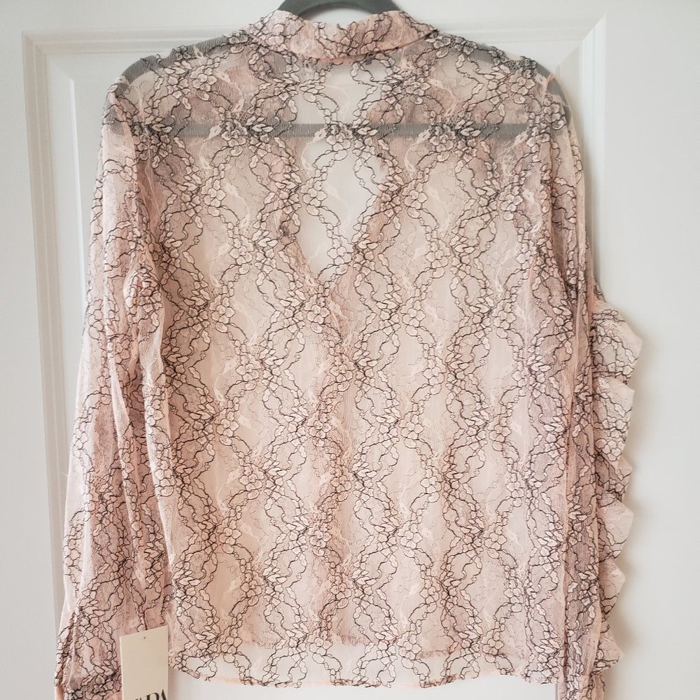 NWT Zara Pastel Pink Delicate Ruffle Lace Blouse - Picture 3 of 9